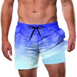 IDGREATIM Herren Badeshorts Vintage Retro Blau Boardshorts Schnelltrocknend mit Mesh-Futter Verstellbarem Tunnelzug L von IDGREATIM