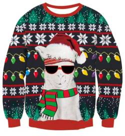 IDGREATIM Herren Christmas Sweater Lustige 3D Alpaka Printed Crewneck Langarm Hässliche Damen Pullover Sweatshirt für Weihnachten L von IDGREATIM
