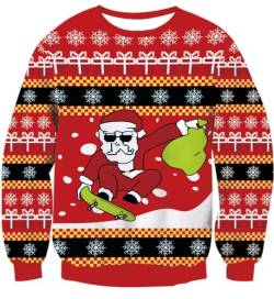IDGREATIM Herren Christmas Sweater Lustige 3D Weihnachtsmann Printed Crewneck Langarm Hässliche Strick Pullover Sweatshirt für Weihnachten Rot L von IDGREATIM