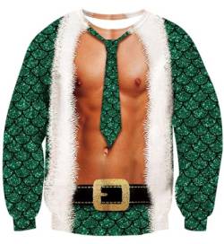 IDGREATIM Herren Christmas Sweatshirt Muskel Gedruckt Hässliche Weihnachten Sweatshirt Pullover Langarm Pullover Shirts Grün S von IDGREATIM