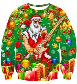 IDGREATIM Herren Christmas Sweatshirt Weihnachtsmann Gedruckt Hässliche Weihnachten Sweatshirt Pullover Langarm Pullover Grün S von IDGREATIM