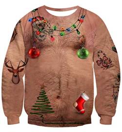 IDGREATIM Herren Hässliche Weihnachten Sweaters Christmas Sweatshirt Hairy Chest Crewneck Weihnachten Langarm Pullover für Weihnachten XXL von IDGREATIM