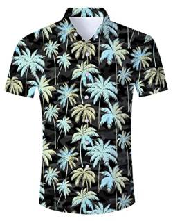 IDGREATIM Herren Hawaiihemd 3D Printed Kokosnussbaum THemden Shirt Männer Coole Grafik Hemden Shirts Schwarz L von IDGREATIM