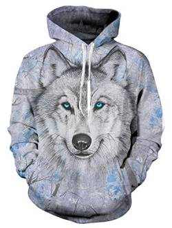 IDGREATIM Herren Kapuzenpullover Juniors 3D Bedruckte Wolf Hoodies Personalisierte Fleece Kapuzen Sweatshirt M von IDGREATIM