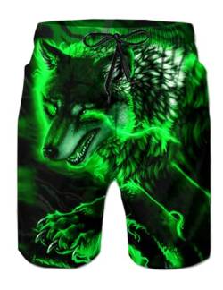 IDGREATIM Herren Wolf Bademode 3D Bunte Rauch Grafik Badehose Hässliche Lustige Strand Shorts Laufende Schwimmen Beiläufige Kurze mit Einstellbare Kordelzug XXL von IDGREATIM