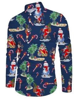 IDGREATIM Herren Xmas Weihnachtsmann Hemd Bedruckt Volle Hülse Button Down Lustige Ferien Stil Hässliche Weihnachts Hemden Navy Blau M von IDGREATIM