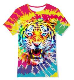 IDGREATIM Jugend Jugendliche T Shirts Tiger 3D Druck Mädchen Junge Kurzarm Sommer XL von IDGREATIM