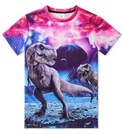 IDGREATIM Jugend Jungen Mädchen T-Shirt 3D Dinosaurier Kurzarm Rundhalsausschnitt Jugendliche Neuheit T-Shirt Größe 14-16 von IDGREATIM