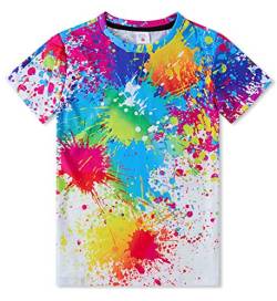IDGREATIM Jungen Aktive Kurzarm T-Shirt 3D Bunte Tinte Gedruckt Kind Mädchen T-Shirt von IDGREATIM