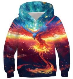 IDGREATIM Jungen Kapuzenpullover Pullover Hoodies Teens Hoodies Lange Ärmel Hoody 3D Flamme Phoenix Muster Pullover Sweatshirt mit Tasche L von IDGREATIM