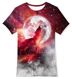 IDGREATIM Jungen KurzarmT-Shirts Junge Mädchen Galaxy Wolf Graphic Rundhals Pullover Tees Sommer L von IDGREATIM