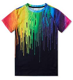 IDGREATIM Jungen Mädchen Kurzarm T Kinder Kind Jugendliche Jugend 3D Bunte Tinte Lustiges T-Shirt Schwarz L von IDGREATIM