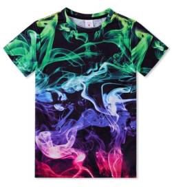 IDGREATIM Junioren Jungen Mädchen Kurzarm T-Shirts 3D Druck Bunten Rauch Lässig Cool Tees M von IDGREATIM