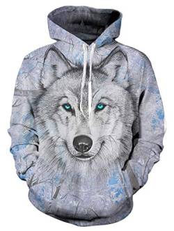 IDGREATIM Juniors 3D Bedruckte Wolf Hoodies Personalisierte Fleece Kapuzen Sweatshirt Large von IDGREATIM