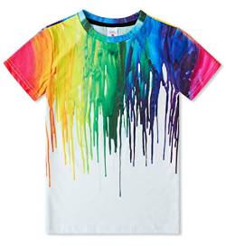 IDGREATIM Kurzarm T-Shirts Teens Mädchen Jungen 3D Bunte Tintendruck T-Shirts 10-12T von IDGREATIM