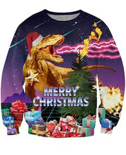 IDGREATIM Männer Christmas Sweatshirt Neuheit Dinosaurier 3D Grafik Pullover Sweatshirts Crewneck Langarm Pullover M von IDGREATIM