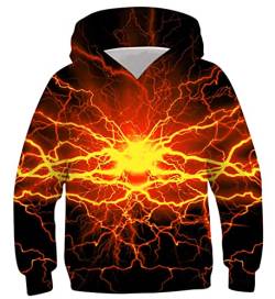 IDGREATIM Unisex Halloween Pullover Jungen Hoodies 3D Hoody Lässig Stilvoll Feuer Mädchen Pocket Hoodie Schwarz S von IDGREATIM