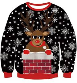 Idgreatim Herren Damen Weihnachtspullover Ugly Christmas Sweater Hässliche Weihnachten Pullover Jumper 3D Gedruckt Langarm Strickpullover, Black, S von IDGREATIM