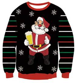 Idgreatim Herren Damen Weihnachtspullover Ugly Christmas Sweater Hässliche Weihnachten Pullover Jumper 3D Gedruckt Langarm Strickpullover, Santa Claus 5, M von IDGREATIM