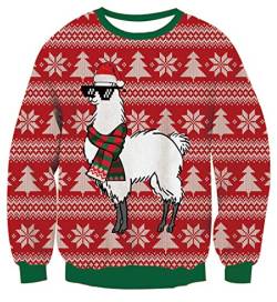 Idgreatim Herren Damen Weihnachtspullover Ugly Christmas Sweater Hässliche Weihnachten Pullover Jumper 3D Gedruckt Langarm Strickpullover, Sheep Red, S von IDGREATIM