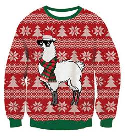 Idgreatim Herren Damen Weihnachtspullover Ugly Christmas Sweater Hässliche Weihnachten Pullover Jumper 3D Gedruckt Langarm Strickpullover, Sheep Red, XL von IDGREATIM