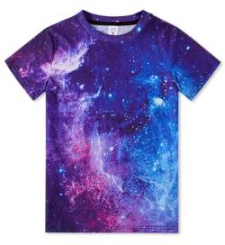 Idgreatim Kind scherzt T-Shirt Galaxie-Jungen-Mädchen 3D grafischer Sommer-lustige T-Shirts Kurze Hülse, Galaxy 3(Blau/Rosa), M/10-12 Jahre von IDGREATIM