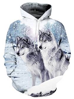 Idgretim Printed Sweatshirt Hoodies Damen Damen Mode Casual Crop - Snow Wolf, M von IDGREATIM