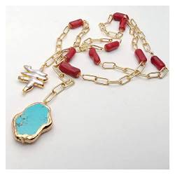IDGTTLDF Ketten für Damen 47-Zoll-Halskette mit roter Koralle, weiße Keshi-Perlen, vergoldete Kettenhalskette von IDGTTLDF