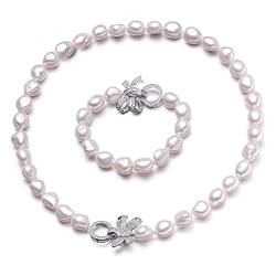 IDGTTLDF Ketten für Damen Barock 925 Silber Weiß Natürliche Süßwasserperlen Schmucksets Echte Perlenkette Armband Schmucksets erfüllen (Size : Purple pearl set) von IDGTTLDF