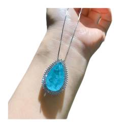 IDGTTLDF Ketten für Damen Retro 925 Sterling Silber Hochzeitsschmuck Sets for Frauen Blauer Stein Paraiba Turmalin Diamant Tropfen Ohrringe Anhänger Halskette erfüllen (Color : Blue, Size : Necklace) von IDGTTLDF