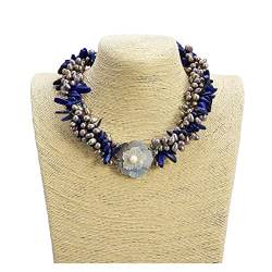 IDGTTLDF Ketten für Damen Schmuck 17 Zoll 4 Reihen kultivierte graue schwarze Perle blaue Lapis-Torsade-Halskette erfüllen von IDGTTLDF