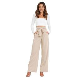 IDOPIP Anzughose Damen Elegante Business Büro Hose Hohe Taille Lang Weite Hose mit Gürt ElastischerLang Weite Sommer Freizeithose Aprikose L von IDOPIP