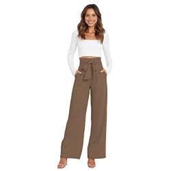 IDOPIP Anzughose Damen Elegante Business Büro Hose Hohe Taille Lang Weite Hose mit Gürt ElastischerLang Weite Sommer Freizeithose Khaki M von IDOPIP