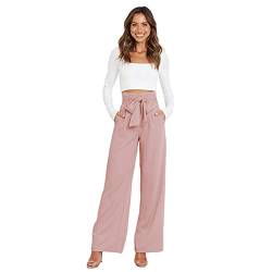 IDOPIP Anzughose Damen Elegante Business Büro Hose Hohe Taille Lang Weite Hose mit Gürt ElastischerLang Weite Sommer Freizeithose Rosa S von IDOPIP