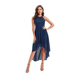 IDOPIP Cocktailkleid Damen Kleid Abendkleider Elegant Floral Spitzen Halter Chiffon Hochzeitskleid Brautjungfernkleid Sommerkleid Partykleid Navy Blau S von IDOPIP