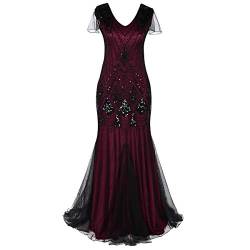 IDOPIP Damen 1920s Flapper Kleid Retro V-Ausschnitt Frauen Quaste Pailletten Ausschnitt Great Gatsby Motto Party Meerjungfrau Abendkleid Hochzeit Cocktail Fasching Kostüm von IDOPIP