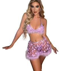 IDOPIP Damen Erotic Dessous Set 3 Stück Halter Bikini BH Top + Panty +Mini Röcke Sex Costumes Erotische Unterwäscshe Babydoll Sexy Lingerie Sets Lila M von IDOPIP