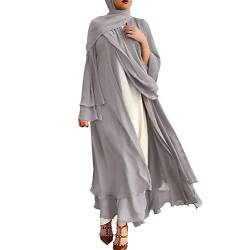 IDOPIP Gebetskleidung für Frauen Abaya Muslim Damen Muslimische Kleider Chiffon Langarm Offenes Kleid Islamische Arabisch Türkische Robe Jilbab Khimar Kaftan Lang Gebetskleid Gray M von IDOPIP