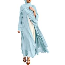 IDOPIP Gebetskleidung für Frauen Abaya Muslim Damen Muslimische Kleider Chiffon Langarm Offenes Kleid Islamische Arabisch Türkische Robe Jilbab Khimar Kaftan Lang Gebetskleid Hellblau XXL von IDOPIP
