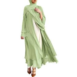 IDOPIP Gebetskleidung für Frauen Abaya Muslim Damen Muslimische Kleider Chiffon Langarm Offenes Kleid Islamische Arabisch Türkische Robe Jilbab Khimar Kaftan Lang Gebetskleid Hellgrün S von IDOPIP