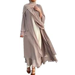 IDOPIP Gebetskleidung für Frauen Abaya Muslim Damen Muslimische Kleider Chiffon Langarm Offenes Kleid Islamische Arabisch Türkische Robe Jilbab Khimar Kaftan Lang Gebetskleid Khaki L von IDOPIP