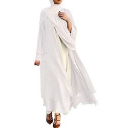 IDOPIP Gebetskleidung für Frauen Abaya Muslim Damen Muslimische Kleider Chiffon Langarm Offenes Kleid Islamische Arabisch Türkische Robe Jilbab Khimar Kaftan Lang Gebetskleid Weiß XXL von IDOPIP