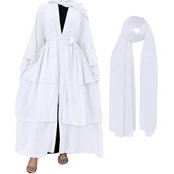 IDOPIP Gebetskleidung für Frauen Muslimische Abaya Hijab Kleid Islamischer Naher Osten Dubai Türkei Maxi Abaya Kaftan Chiffon Langes Kleid Muslimische Robe Weiß L von IDOPIP