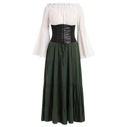 IDOPIP Mittelalter Kleid Damen, Trompetenärmel Viktorianisches Kleid Gothic Kleid für Damen Renaissance Lang Maxikleid mit Gürtel Halloween Kostüm Damen Grün 5XL von IDOPIP