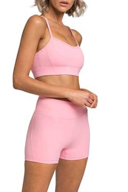 IDOPIP Sport Set Damen, Kreuz Rücken Yoga-BH & Hohe Taille Gym Shorts Workout Set Sport Outfit Fitness Set 2 Piece Trainingsanzüge Rosa L von IDOPIP