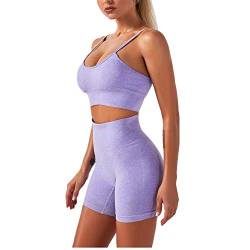 Nahtlose Yoga-Outfits für Damen, 2-teilig, Workout, Athletik, hohe Taille, Laufshorts und Sport-BH-Sets, Sportbekleidung, Gym Kleidung Gr. Medium, violett von IDOPIP