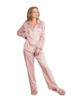 IDentity LNGR Seide Pyjama für Damen Set, Satin Pyjama Set Damen, Lang PJs Pyjama Nachtwäsche, rose, 38 von IDentity LNGR