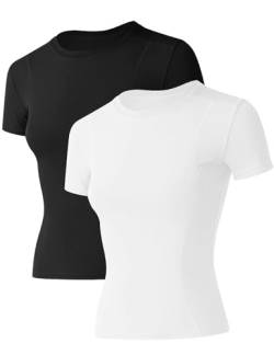 IECCP Damen Sport T-Shirt Kurzarm Laufshirt Leicht Atmungsaktiv Jogging Fitness Oberteil Elastisch Quick Dry Funktionsshirt 2er Pack S von IECCP