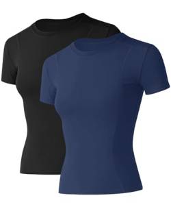 IECCP Damen Sport T-Shirt Kurzarm Laufshirt Leicht Atmungsaktiv Jogging Fitness Oberteil Elastisch Quick Dry Funktionsshirt 2er Pack XL von IECCP