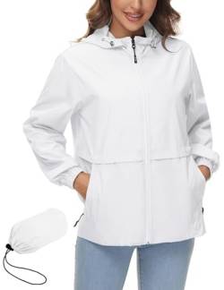 IECCP Regenjacke Damen Leichte Wasserdicht Sommer Jacke Fahrrad Jacke für Damen Packbar Faltbare Dünne Regenmantel Sportjacke Weiß L von IECCP